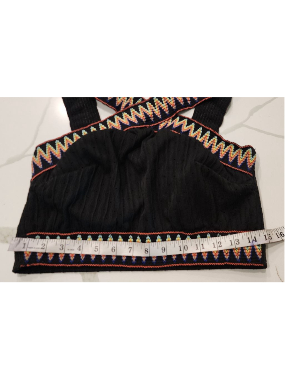 Black 1XL High Waisted Bikini Set Crisscross Straps Rainbow Embroidered Ribbed - Picture 10 of 12